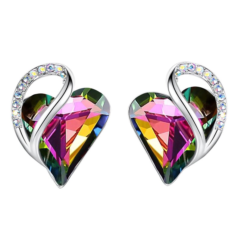 Leafael Infinity Love Heart Crystal Stud Earrings for Women, Valentine's Day Gifts for Mom, Wife, and Her, Healing Stone for Protection, Rainbow Tourmaline Black, Silver Tone Fashion Jewelry - Image 1